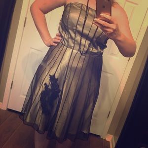 Formal dress -cream satin with black overlay